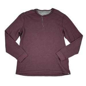 Eddie Bauer Shirt Mens TXL Burgundy Henley Tall‎ Long Sleeve Thermal Waffle Knit